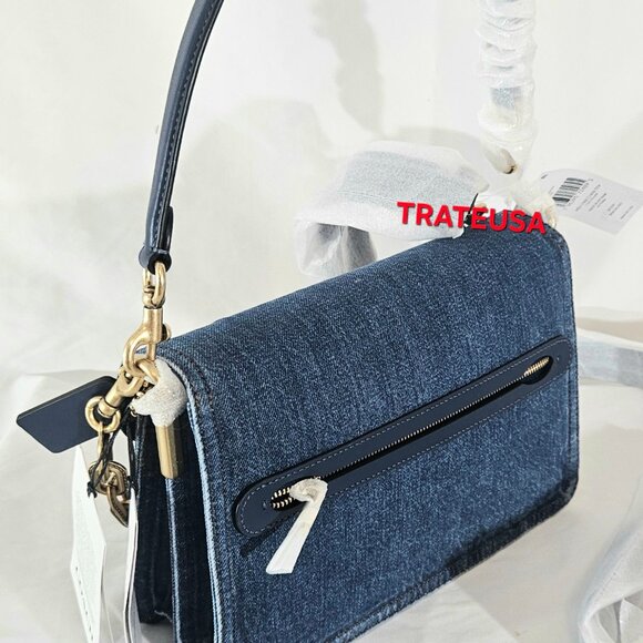 NWT Coach Chain Tabby Shoulder Bag CAN14 denim/Brass/Deep Blue AUTHENTIC Packed - Picture 9 of 16